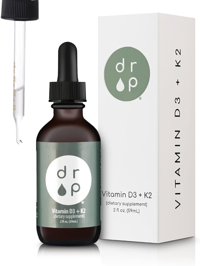 Vitamin D3 + K2 Drops with 1000 IU of Plant Based D3 and 45 mcg of K2 2 oz Liquid Supplement for Bone Strength Improved Mood - No Artificial Preservatives Unflavored with Coconut MCT Oil