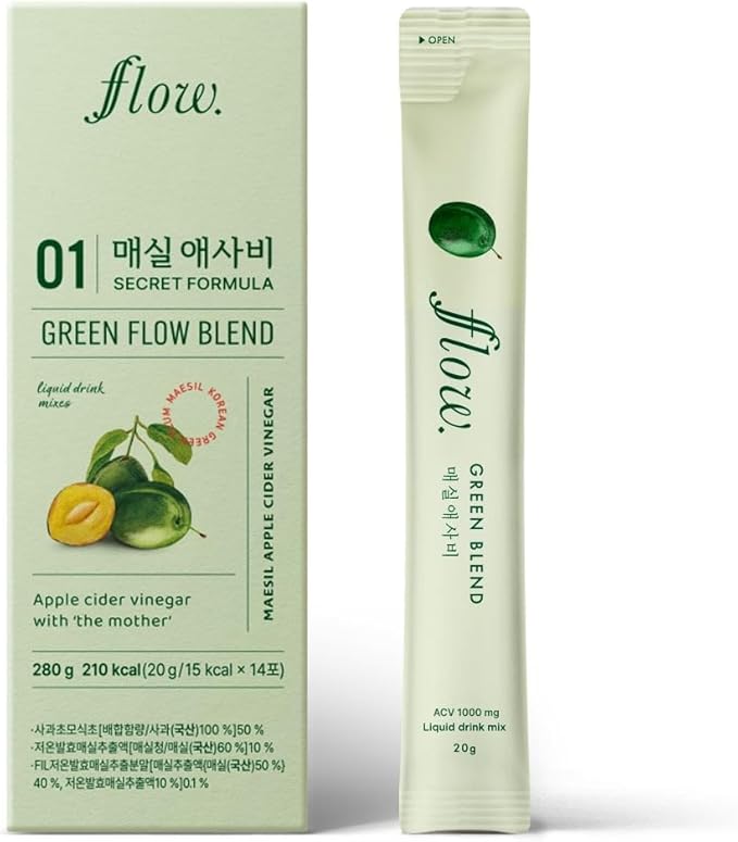 Green Flow Blend (0.67 oz x 14 Sticks) – Apple Cider Vinegar &amp Korean Green Plum Liquid Supplement | Refreshing Digestive Support Drink