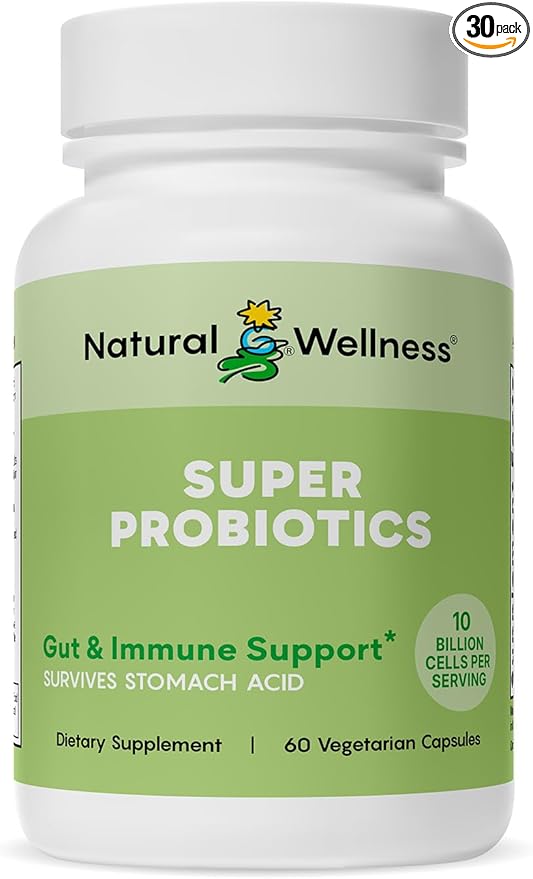 Natural Wellness Super Probiotic + Prebiotic Blend – 10 Billion CFUs with 8 Strains – Probiotics for Women &amp Men for Digestive Health Gut Balance &amp Immune Support – Non-GMO 30-Day Supply