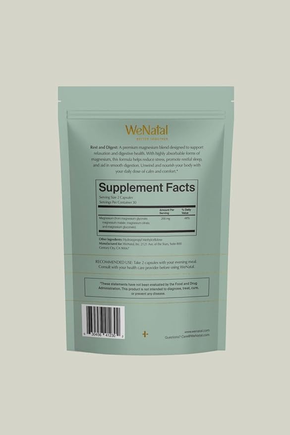 WeNatal Rest + Digest Magnesium Supplement with Glycinate Malate Citrate &amp Gluconate for Relaxation Digestion Sleep Mood &amp Stress Support – Vegan Non-GMO 60 Capsules