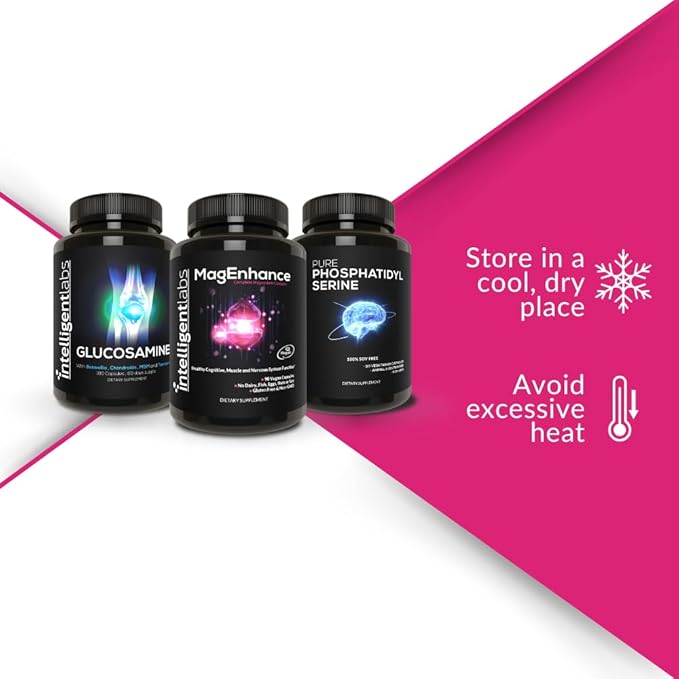 Intelligent Labs 3-in-1 Bundle of MagEnhance Magnesium Complex (Magtein® L-Threonate Glycinate Taurate) + Soy-Free Phosphatidylserine Supplement + Glucosamine Chondroitin MSM Complex for Joints
