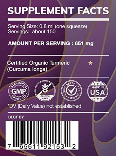 Earth's Love - Turmeric Alcohol-Free Herbal Extract Tincture Super-Concentrated Turmeric (Curcuma Longa) Dried Root (4 Fl Oz)
