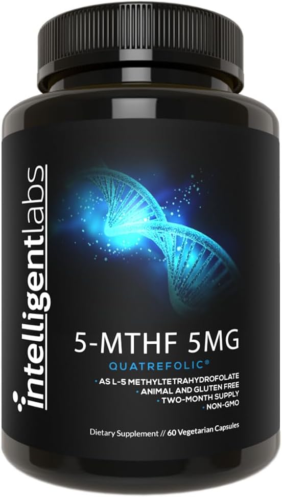 Intelligent Labs 5-MTHF L-5 Methylfolate Supplement Activated Folic Acid Supplement as Quatrefolic - Methyl Folate for MTHFR 120 Capsules - 60 Days Supply 5mg = 5000mcg Methylfolate