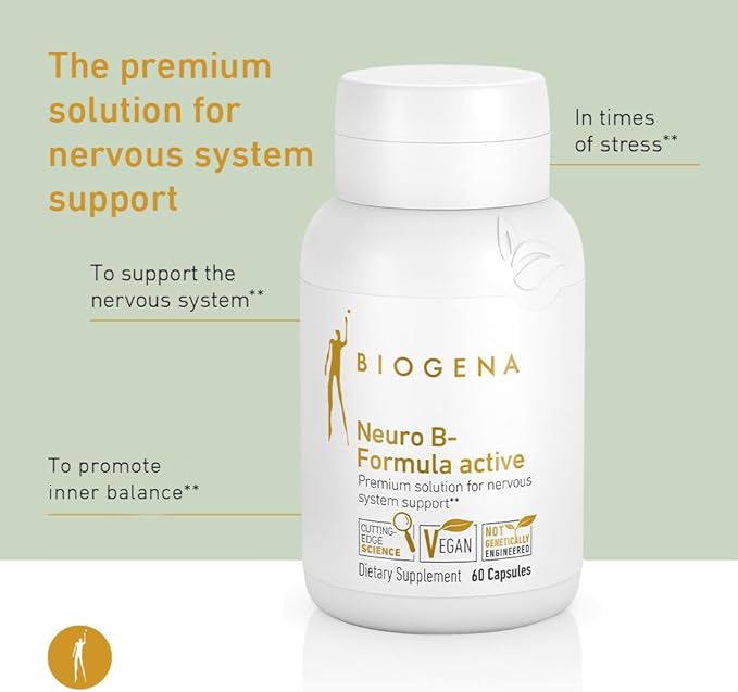 Biogena Vitamin B Complex Capsules with All 8 b-Vitamins B1 B2 B6 B12 folate niacin biotin and pantothenic Acid to Support Psyche &amp Nervous System** - Neuro B-Formula Active Gold