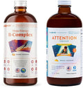 LIQUIDHEALTH Mega Energy B-Complex &amp Attention Teens &amp Kids Liquid Vitamin Bundle for Children - Improve Focus &amp Concentration Boost Mood Increase Natural Energy Levels - Vegan Non-GMO
