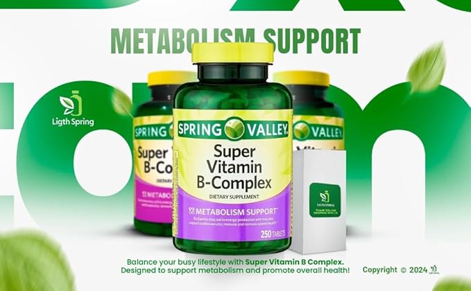 Super Vitamin B-Complex Tablets 250 + Spring Super Vitamin B-Complex Tablets Dietary Supplementt Bundle Exclusive Better Ligth&ampSpring Guide