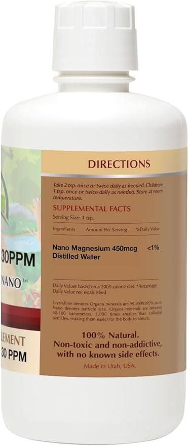 Organa Pure Crystalline Liquid Magnesium Supplement - 30 PPM - High Absorption Magnesium (32 oz.)