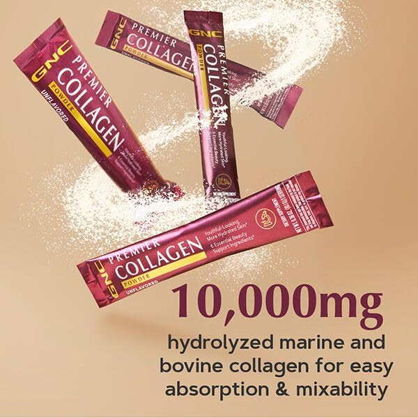 GNC Premier Collagen Powder with 6 Essential Beauty Support Ingredients Unflavored 20 Stick Packs