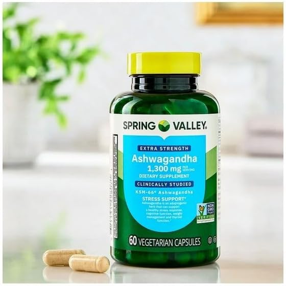 H4U Spring Valley Extra Strength Ashwagandha Supplement 1300 mg per Serving 60 Vegetarian Capsules (Capsule - Unflavored)