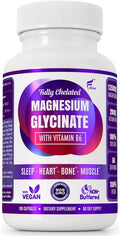 Magnesium Glycinate with Vitamin B6 Research Proven to Enhance Absorption 1350mg Fully Chelated - Supports Sleep Stress Relief Energy Muscle Cramps - Gluten Free NonGMO 180 Vegan Capsules