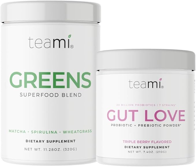 Teami Organic Super Greens &amp Gut Health Powder - prebiotics and probiotics Powder for Immunity &amp Digestion - 16 Natural Ingridients with 20 Billion Probioctics