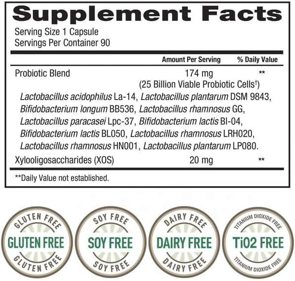 Trues N' Nature Women's Daily PROBIOTIC 90 Capsules 25 Billion Cells Vegetarian Probiotics for Digestive Health 90 Count 90 Day Supply