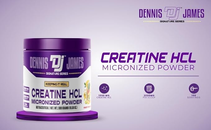 DENNIS JAMES Signature Series Creatine Hcl | Micronized Powder | 150 Serving 300g | Fruit Punch
