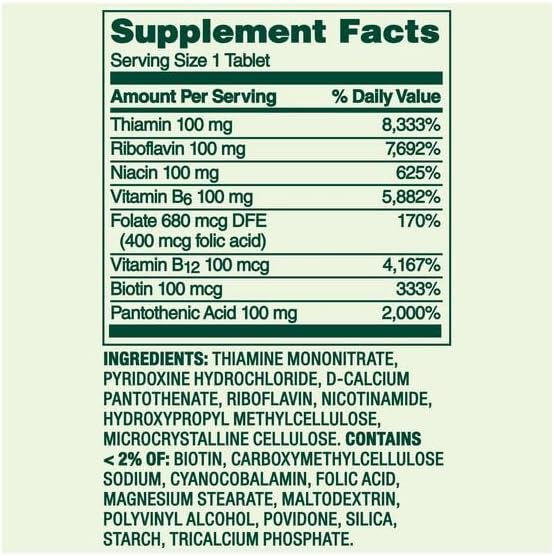 B-100 Complex Metabolism Support Dietary Supplement Timed-Release Tablets 60 Count