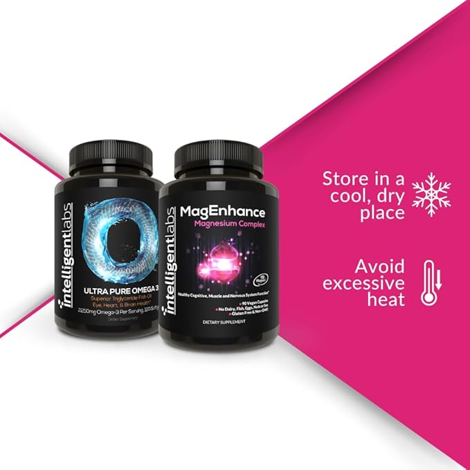 Intelligent Labs 2-in-1 Bundle of MagEnhance Magnesium Complex (Magtein L-Threonate Glycinate and Taurate) and Omega-3 Triglyceride Fish Oil Softgels Supplement (2250mg per Serving)