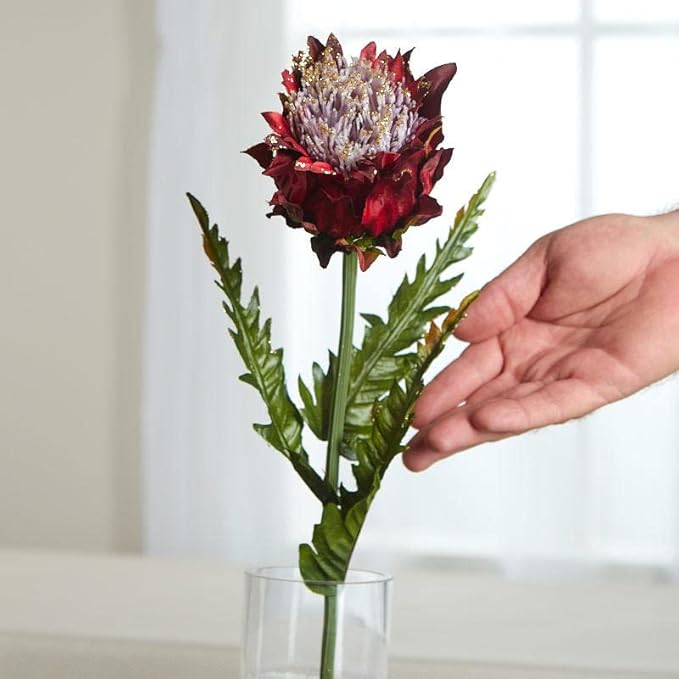 Burgundy Glittered Artificial Thistle Stem | 3 Pieces