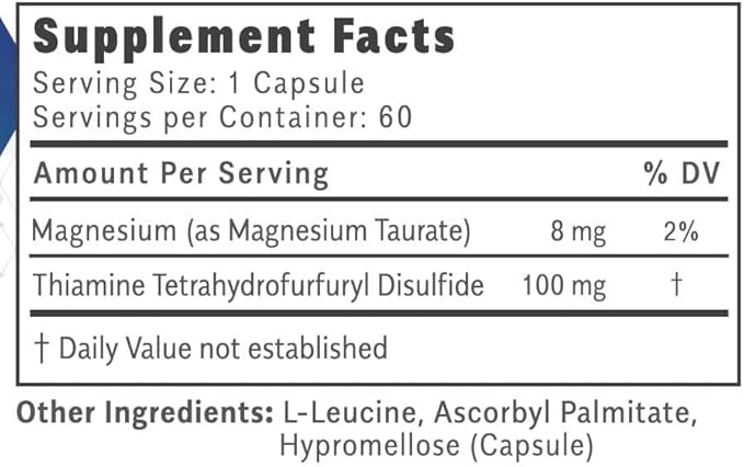 Thiamax Vitamin B1 (Thiamine TTFD) The Original No Toxic Fillers Supports Energy Metabolism High Dose Third Party Tested All Active Ingredients 100mg 60 Count