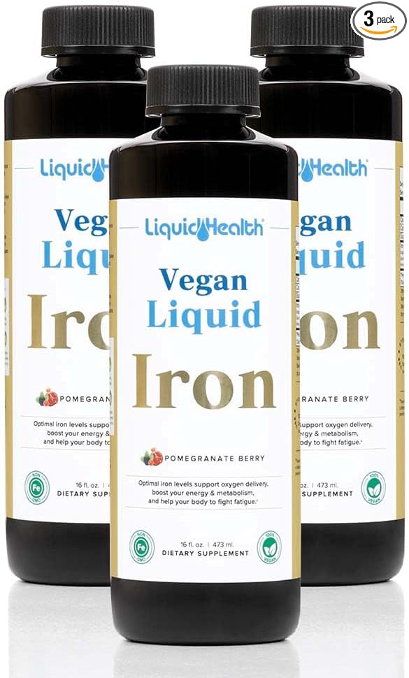 LIQUIDHEALTH Vegan Liquid Iron Supplement with SunActive &amp Ferrochel Fe - Natural Energy Immune System &amp Metabolic Support Increase Mental Clarity Prenatal/Postnatal - USA Made Non-GMO (3