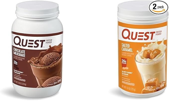 Quest Nutrition Chocolate Milkshake Protein Powder 22g Protein 1g Sugar Low Carb Gluten Free 3 Pound 43 Servings &amp Salted Caramel Protein Powder 26g Protein 1g Sugar Low Carb Gluten Free