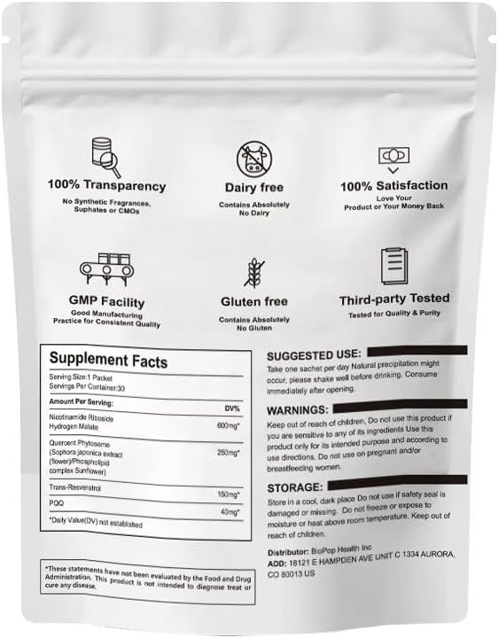NAD Resveratrol Supplement 30 NAD Liquid Packets - Fast Absorbing Liquid Formula with Nicotinamide | Riboside | PQQ Cellular Energy &amp Metabolism Support NMN Supplement Alternative