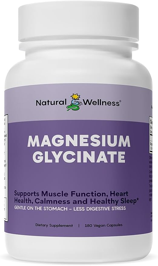 Natural Wellness Magnesium Glycinate – High Absorption Magnesium Supplement for Relaxation Restful Sleep Bone &amp Heart Health and Muscle Function – Gentle on Stomach 180 Vegetarian Capsules