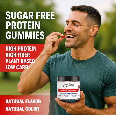 120 Sugar Free Protein Gummies with 1g per gummy &amp High Fiber | High Protein Snacks| Healthy Snacks for Adults| Plant Based | Fiber Gummies for Adults| Low carb 1g Net Carb Stevia Natural Flavor