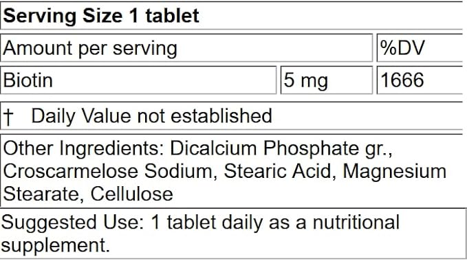 LifeLink Biotin | 5 mg x 100 Tablets | Made in The USA