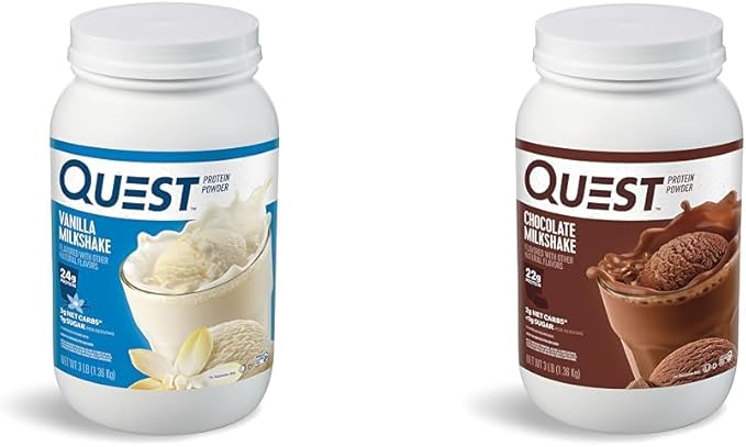 Quest Nutrition Vanilla Milkshake Protein Powder 24g of Protein 1g of Sugar Low Carb &amp Chocolate Milkshake Protein Powder 22g Protein 1g Sugar Low Carb Gluten Free