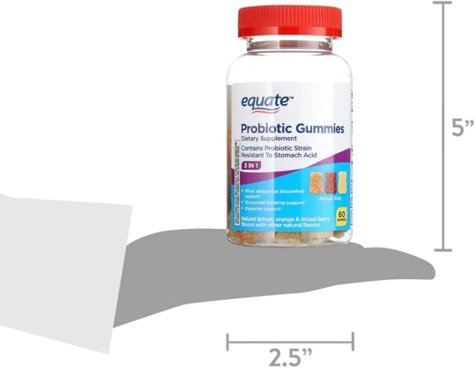 Equate 3-in-1 Probiotic Gummies with Bacillus Coagulans Natural Fruit Flavors 60 Count Sticker