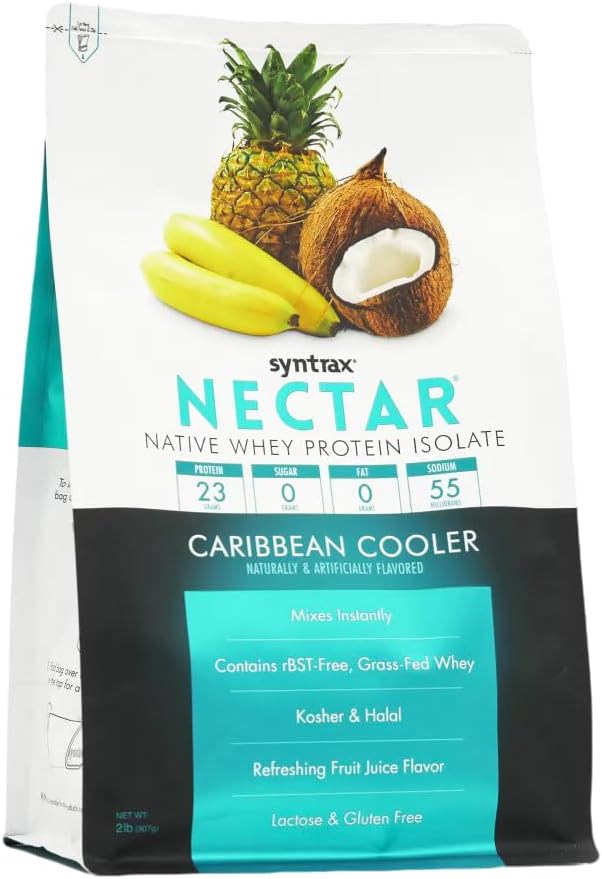 Syntrax Nutrition Nectar 100% Whey Protein Isolate Powder Refreshing Fruit Flavor Caribbean Cooler 2 lbs