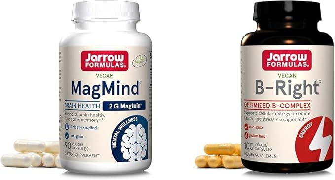 Jarrow Formulas MagMind Brain Health Capsules and B-Right B-Complex Capsules Bundle 90 and 100 Count