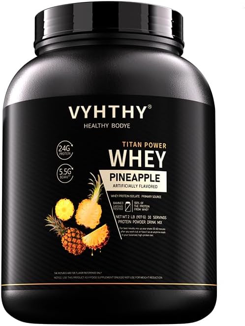 Pineapple Flavored Whey Protein Powder24g Protein per Serving Fast-Absorbing Concentrated whey Protein Low Sugar Gluten-Free Natural Flavor 2 lbs/32 oz.