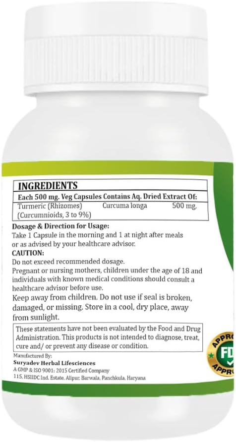 Curcumin Capsules 500 mg | Turmeric Extract | 60 Veg Capsules | Herbal Supplement | Non-GMO | Gluten Free | No Artificial Additives | (Pack of 1) (Pack of 2)