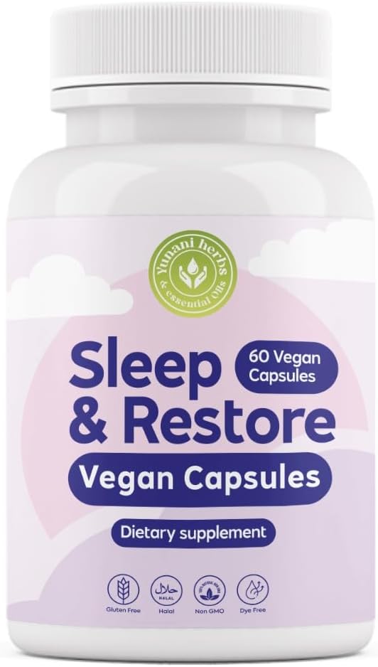 Sleep &amp Restore Vegan Capsules – Herbal Sleep Essential Oils | Improve Sleep Reduce Restlessness &amp Night Awakenings | Natural Non-Groggy Formula for Deep Restful Sleep