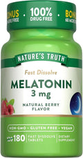 Nature's Truth Melatonin 3 mg Fast Dissolve Tabs Natural Berry Flavor - 180 ct Pack of 3