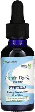 Nutra Biogenesis Vitamin D3/K2 Emulsion - Liquid Vitamin D Drops with MCT Oil D3 K2 Supplement for Adults and Kids Sublingual Oil Dropper for Women and Men - 1 Fl Oz Bottle (30 ml)