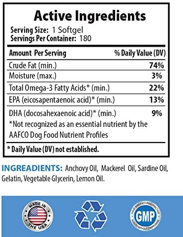 Skin Care for Dogs with Allergies - Omega 3 Fatty ACIDS for Pets - Dogs and Cats - Premium Health - Omega 3 for Dogs Capsule - 180 Softgels (1 Bottle)