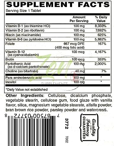 Advanced B Complex Vitamin Supplement - Full-Spectrum B Vitamin Supplement with Folic Acid Biotin Inositol - Support Immune and Cardio Health Energy Metabolism - 100 Tablets