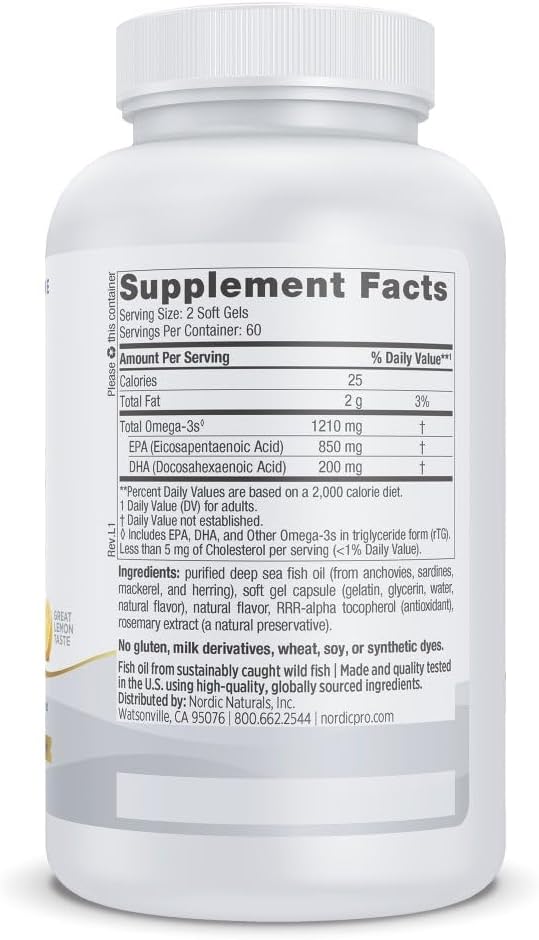 Nordic Naturals ProEPA Lemon - 120 Soft Gels - 1210 mg Omega-3 - High-Intensity EPA Formula for Healthy Mood Heart Health &amp Cellular Function - Non-GMO - 60 Servings