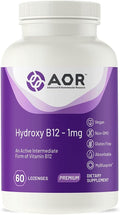 AOR Hydroxy B12 1000mcg 60 Lozenges 60-Day Supply Hydroxocobalamin for Daily Vitality Nervous System Support Vegan