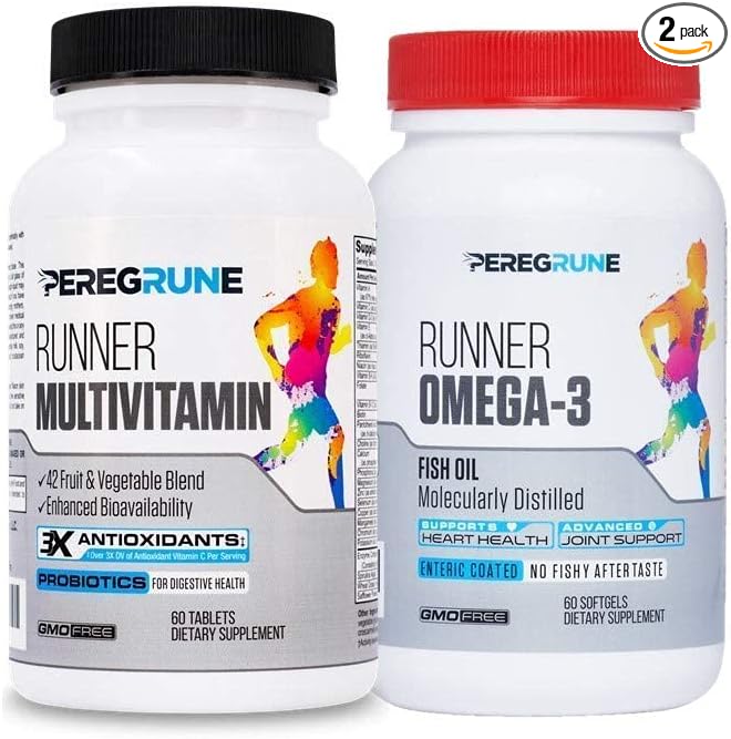 Runner Multivitamin &amp Omega 3 Bundle (1 Month Supply) | Antioxidants for Health &amp Recovery | Vitamin B Complex for Endurance Energy VO2 Max | Joints &amp Heart: 1000mg Fish Oil