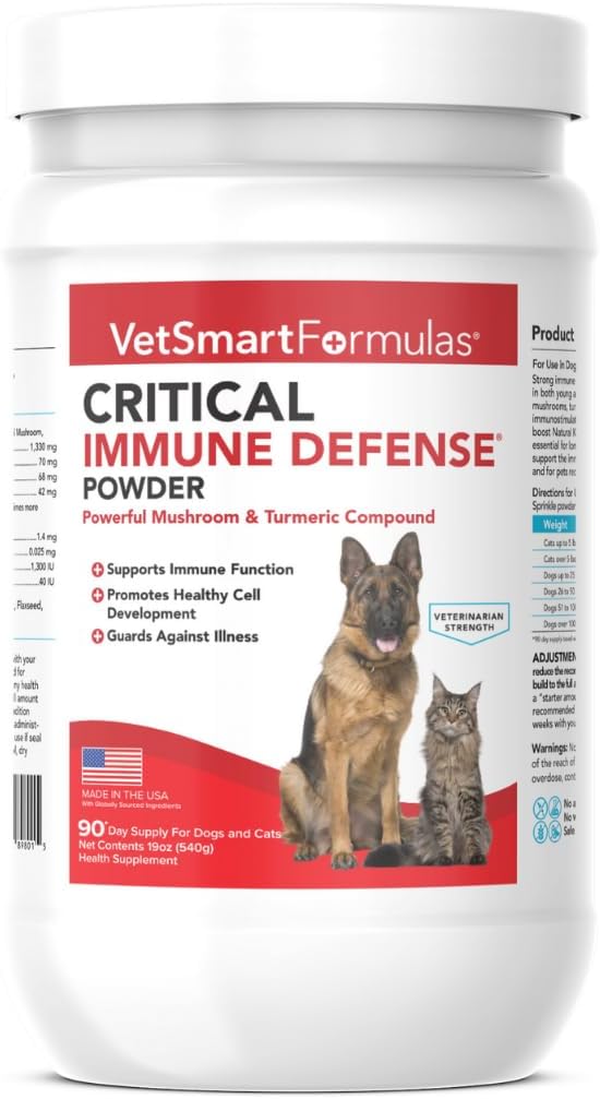 Critical Immune Defense for Dogs &amp Cats Supports Normal Cell Growth - Turkey Tail Reishi Shiitake and Maitake Mushroom Formula with Patented White Turmeric Root Extract (Large / 90 Day Avg. Sup