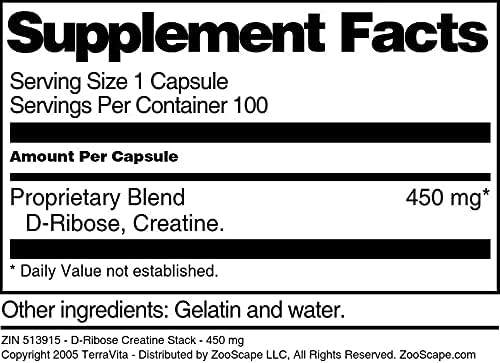 D-Ribose Creatine Stack - 450 mg (100 Capsules ZIN: 513915)