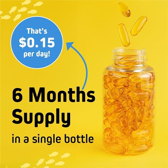 Herbtonics Omega 3 Fish Oil 1250mg - High EPA 450mg + DHA 300mg for Heart &amp Brain Health | Triple Strength Burpless Lemon Flavor Wild Caught | 180 Softgels (Up to 6 Month Supply)