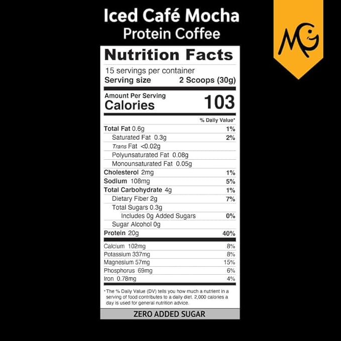 MariGold High Protein Coffee - Iced Café Mocha 20g Grass Fed Whey Protein Isolate Energy &amp Workout Boost 2 Shots Organic Espresso Non-GMO 2 Net Carb 1 Lb Bag 15 Servings