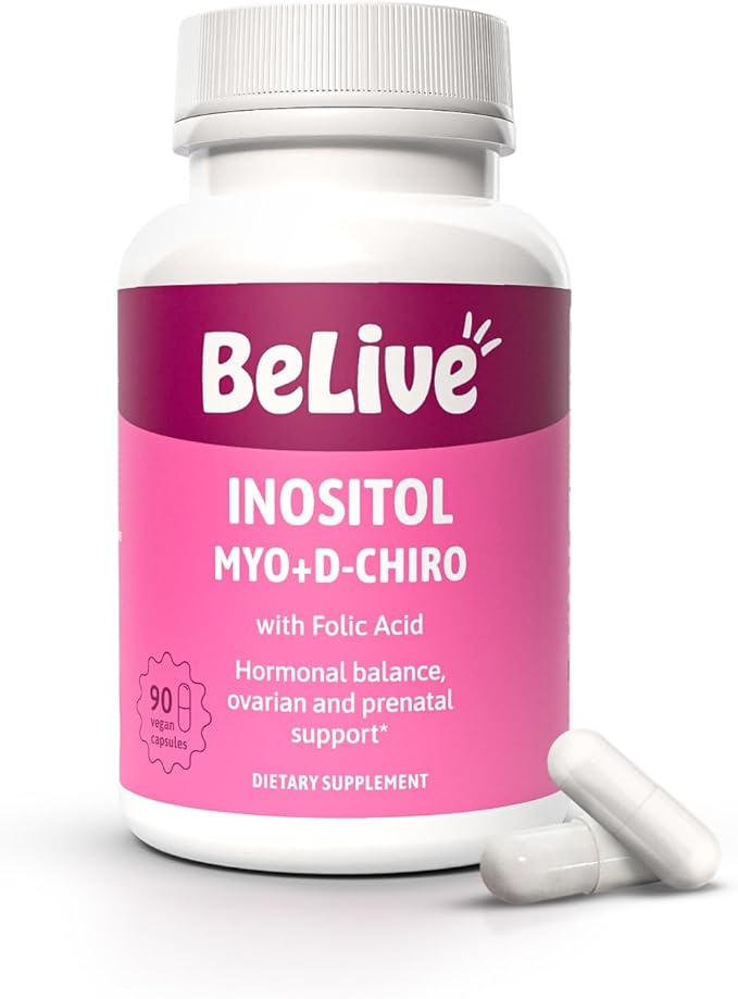 BeLive Myo-Inositol &amp D-Chiro Inositol Capsules - 90Ct I Inositol Supplement with Folic Acid Supplements for Woman Optimal 40:1 Ratio (1)