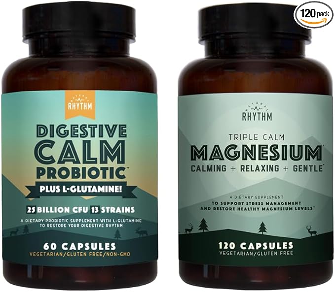 Natural Rhythm Calm Digestion Bundle - Triple Calm Magnesium (120 Capsules) + Digestive Calm Probiotic (60 Capsules)