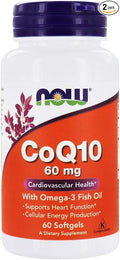 NOW Foods CoQ10 w/Omega 3 Fish Oils 60 mg 60 Sgels (Pack of 2)