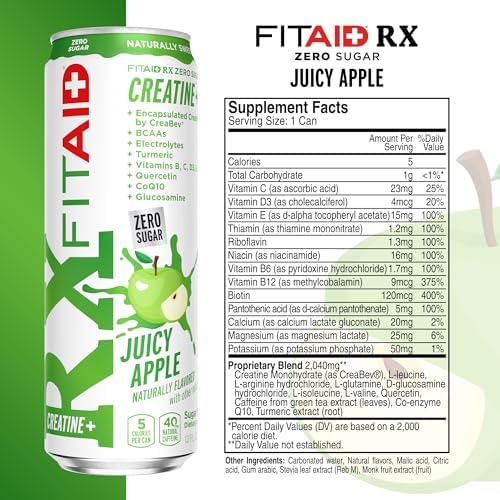 FITAID RX Zero Sugar Encapsulated Creatine Post-Workout Recovery Zero Sugar Drink All-In-One Blend BCAAs Glucosamine Turmeric B-Complex Electrolytes Variety Pack 12 Fl Oz (Pack of 12)