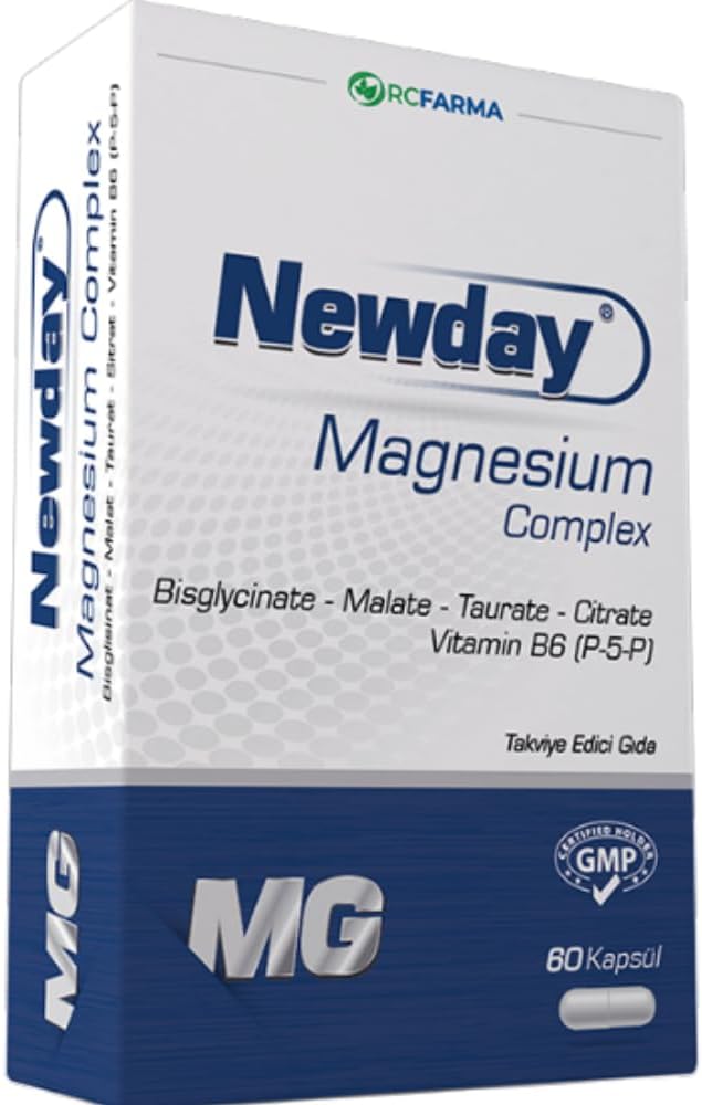 Newday Magnesium Complex with Vitamin B6 (P-5-P) High Absorption Magnesium Bisglycinate Malate Taurate Citrate for Muscle Function Nerve Health Energy Support 60 Capsules